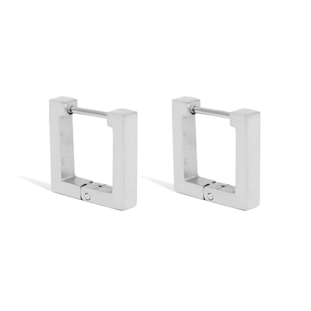 Silver Square Huggie Hoop Earrings – Water & Tarnish-Resistant & Hypoallergenic